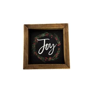 Rustic Christmas “JOY” Wreath Framed Wall Decor Wood Matte Square Holiday Sign